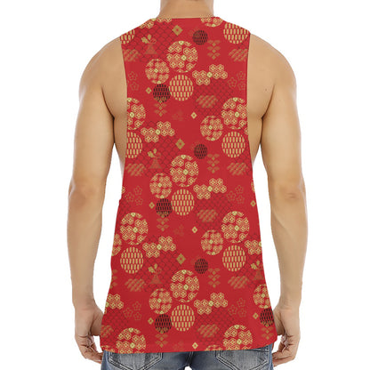 Red Japanese Pattern Print Men's Muscle Tank Top