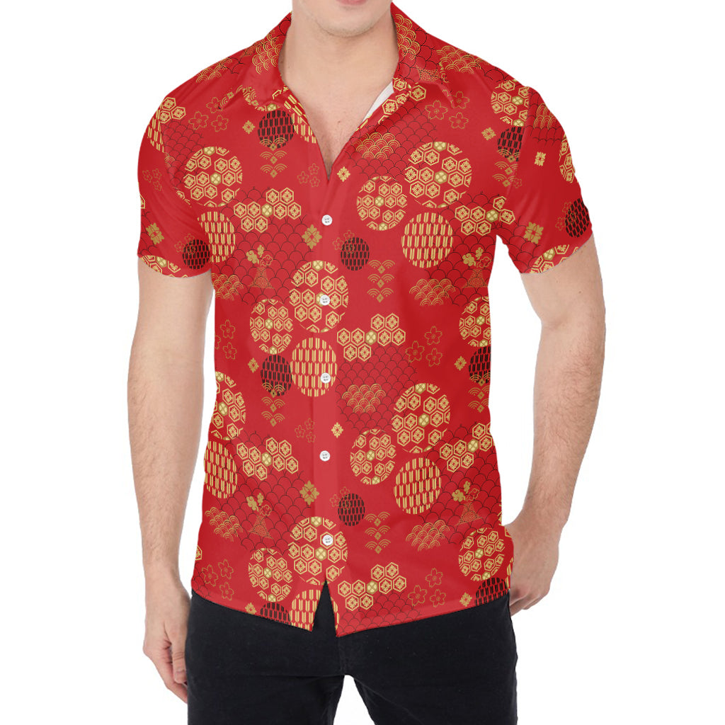 Red Japanese Pattern Print Men's Shirt