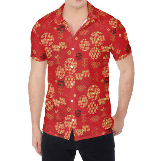 Red Japanese Pattern Print Men's Shirt