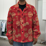 Red Japanese Pattern Print Men's Shirt Jacket