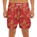 Red Japanese Pattern Print Men's Split Running Shorts