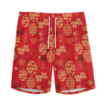Red Japanese Pattern Print Men's Sports Shorts