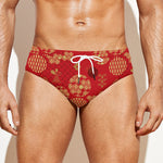 Red Japanese Pattern Print Men's Swim Briefs