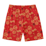 Red Japanese Pattern Print Men's Swim Trunks