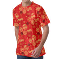 Red Japanese Pattern Print Men's Velvet T-Shirt