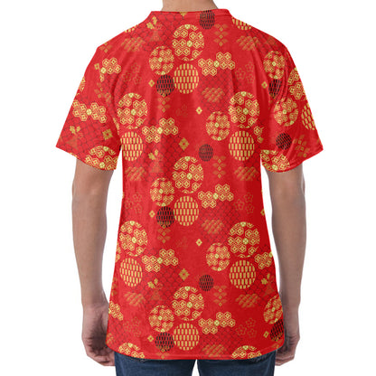 Red Japanese Pattern Print Men's Velvet T-Shirt
