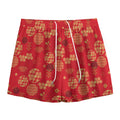 Red Japanese Pattern Print Mesh Shorts