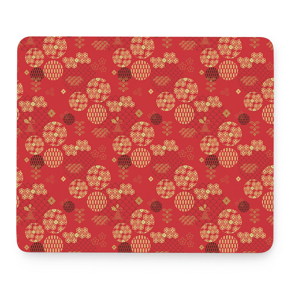 Red Japanese Pattern Print Mouse Pad