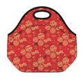 Red Japanese Pattern Print Neoprene Lunch Bag