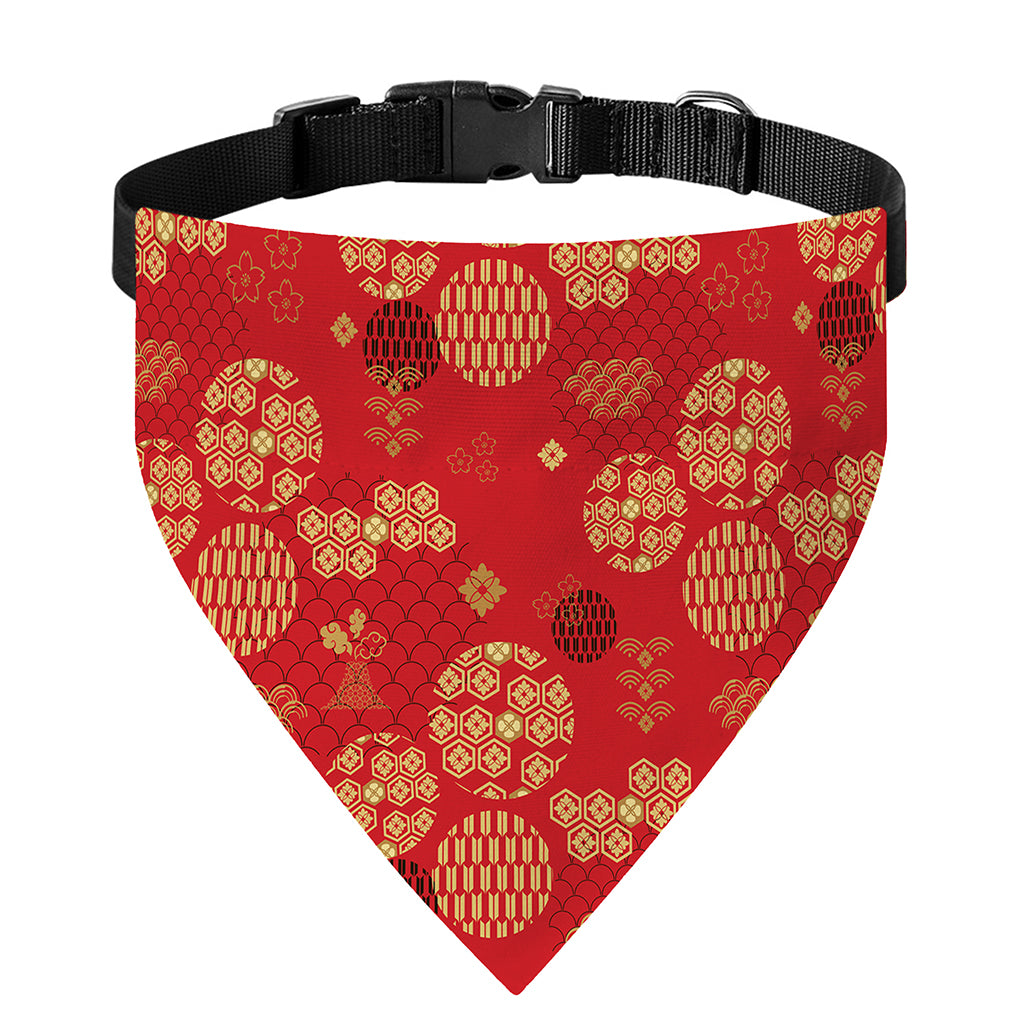 Red Japanese Pattern Print Over The Collar Dog Bandana