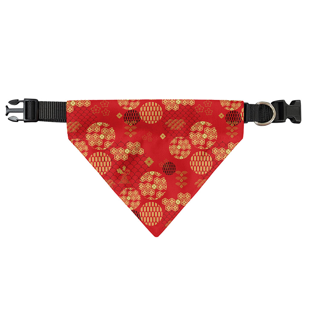 Red Japanese Pattern Print Over The Collar Dog Bandana