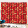 Red Japanese Pattern Print Pencil Pleat Curtains