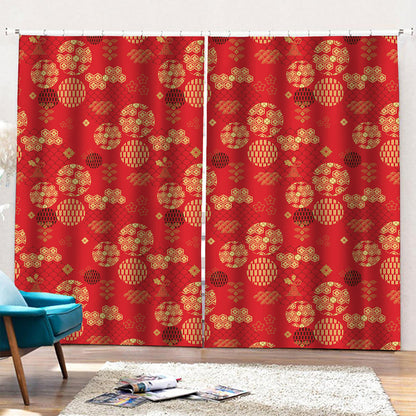 Red Japanese Pattern Print Pencil Pleat Curtains
