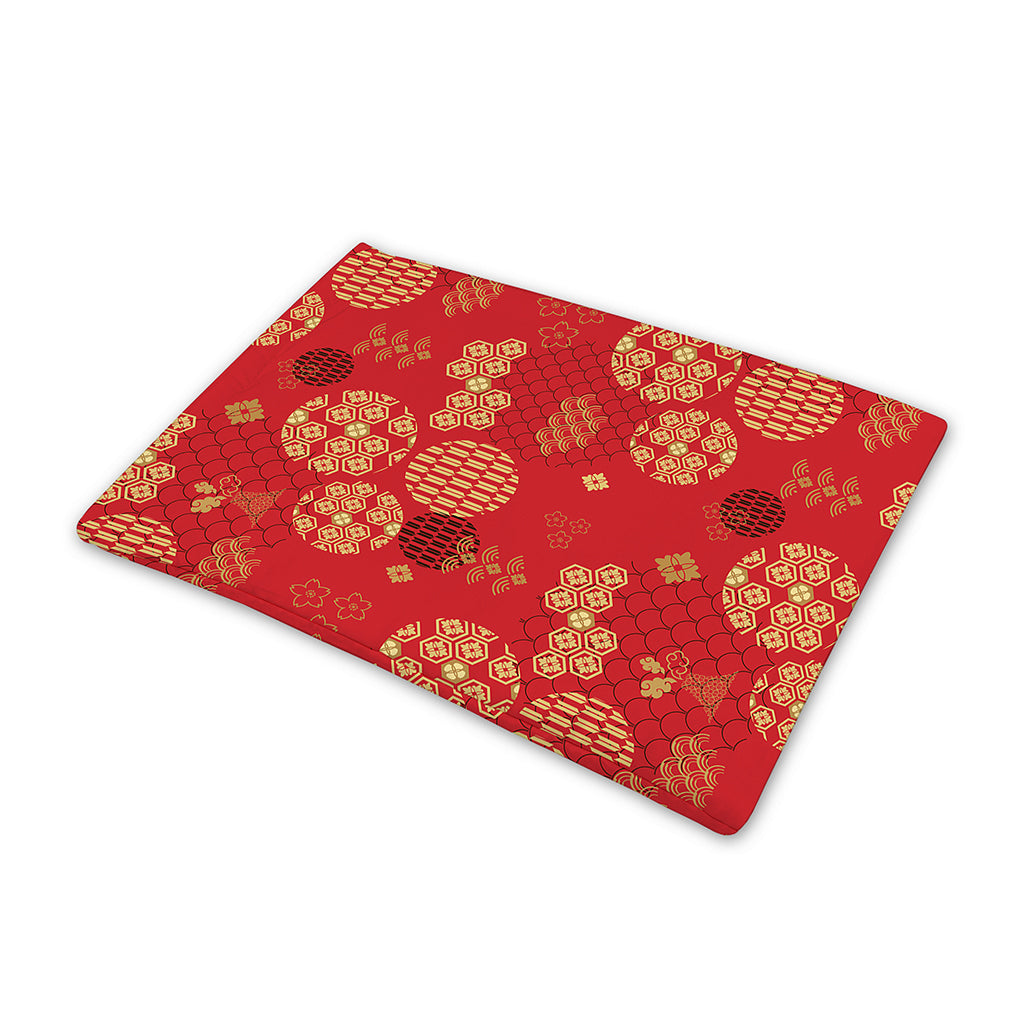 Red Japanese Pattern Print Pet Cooling Mat Cover