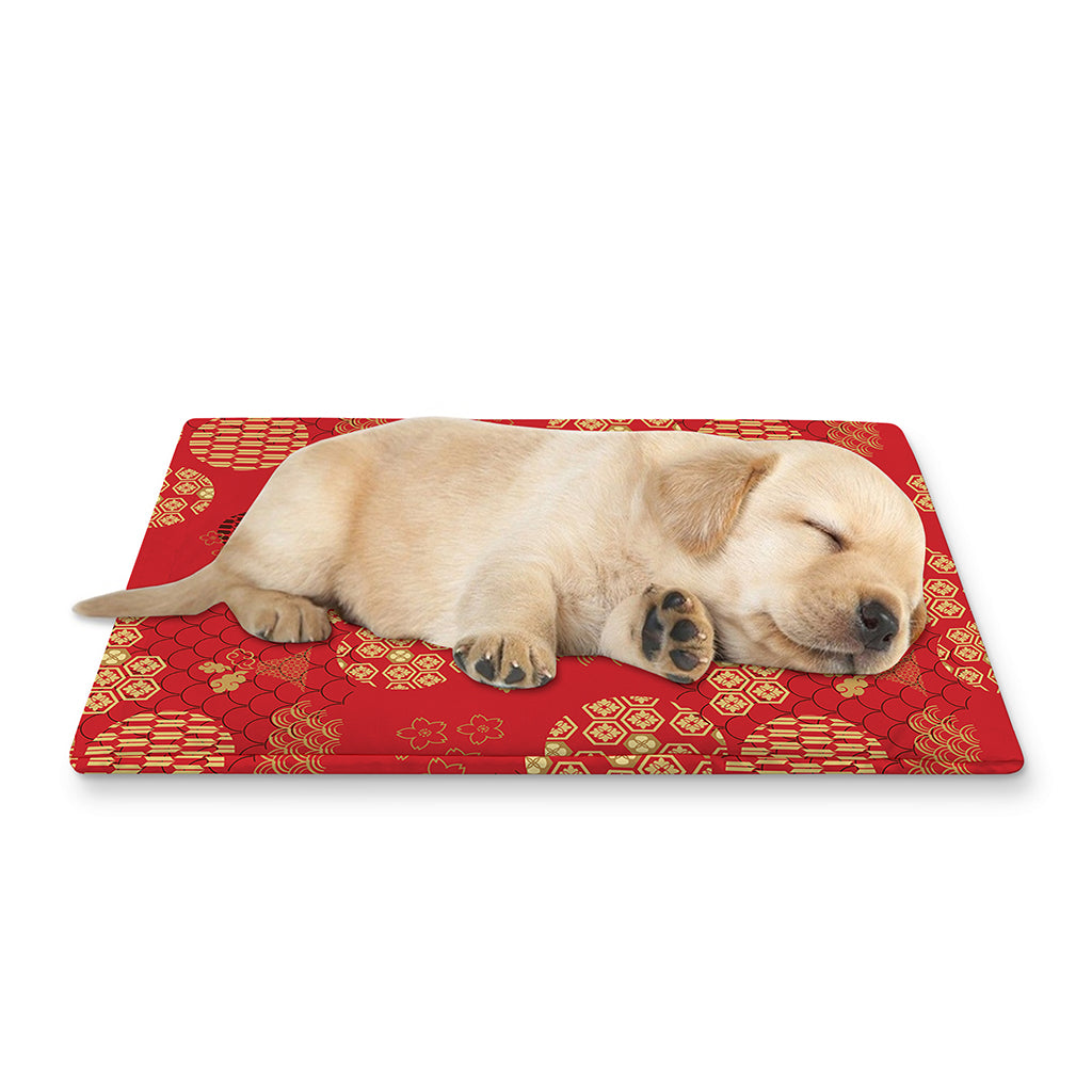 Red Japanese Pattern Print Pet Cooling Mat Cover