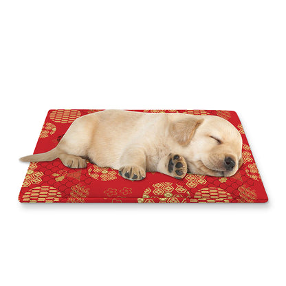 Red Japanese Pattern Print Pet Cooling Mat Cover