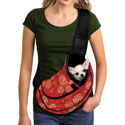 Red Japanese Pattern Print Pet Sling Carrier