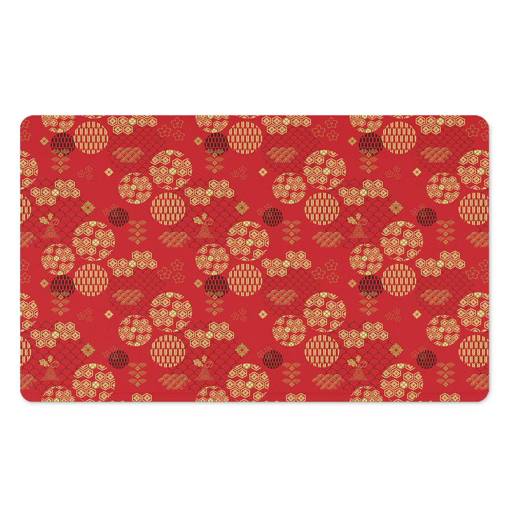 Red Japanese Pattern Print Polyester Doormat