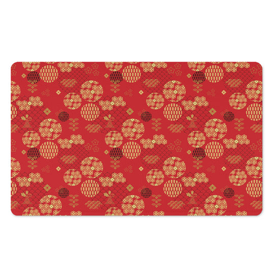 Red Japanese Pattern Print Polyester Doormat