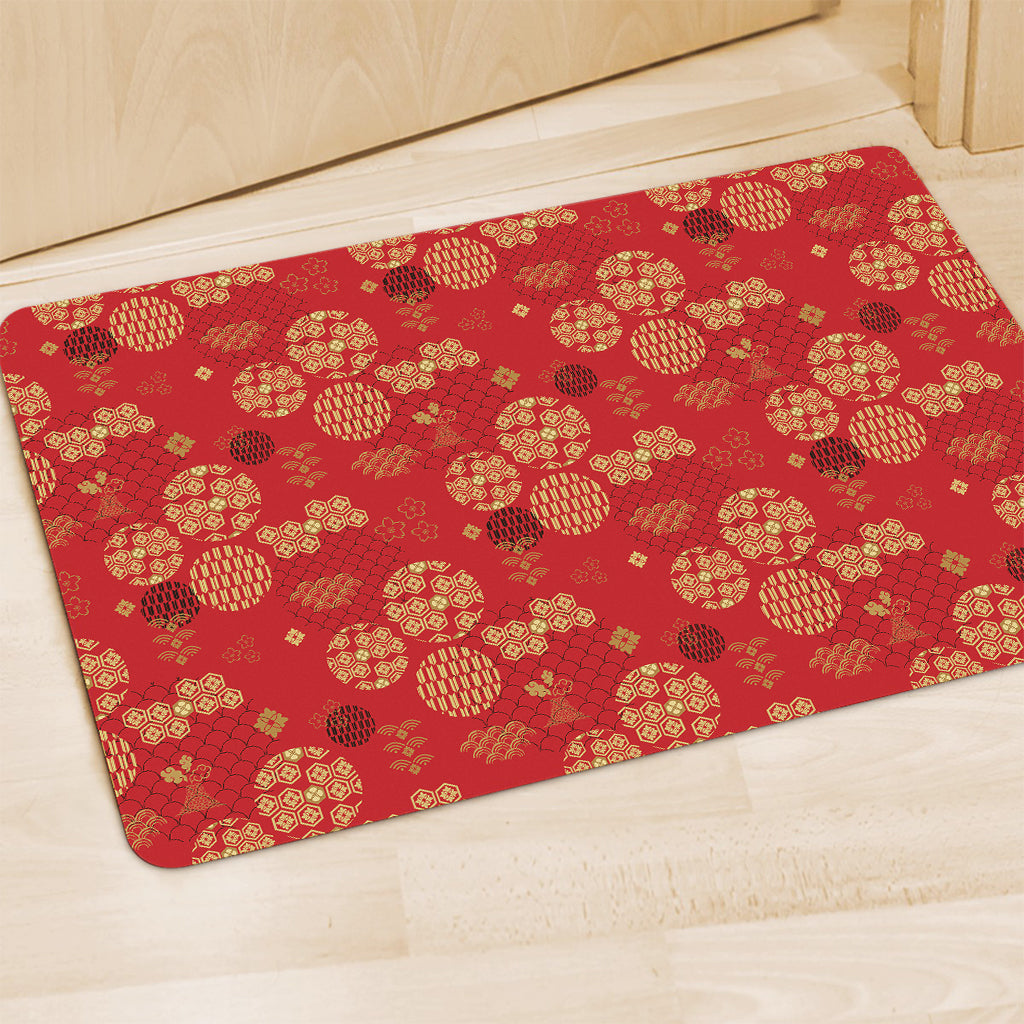 Red Japanese Pattern Print Polyester Doormat