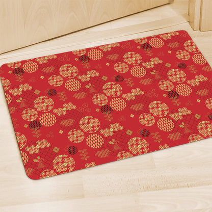Red Japanese Pattern Print Polyester Doormat