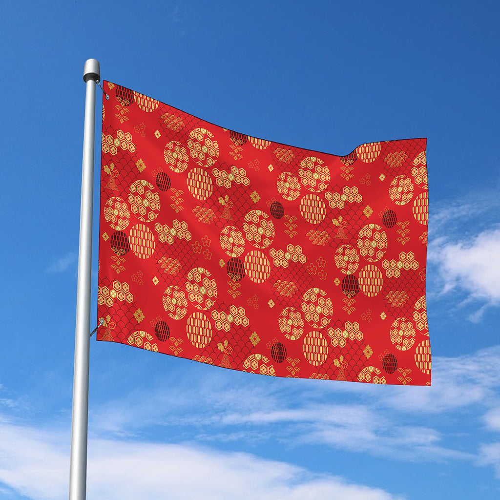 Red Japanese Pattern Print Polyester Flag