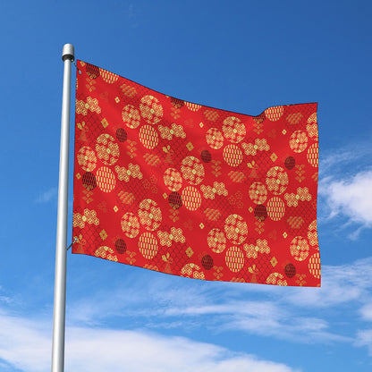 Red Japanese Pattern Print Polyester Flag