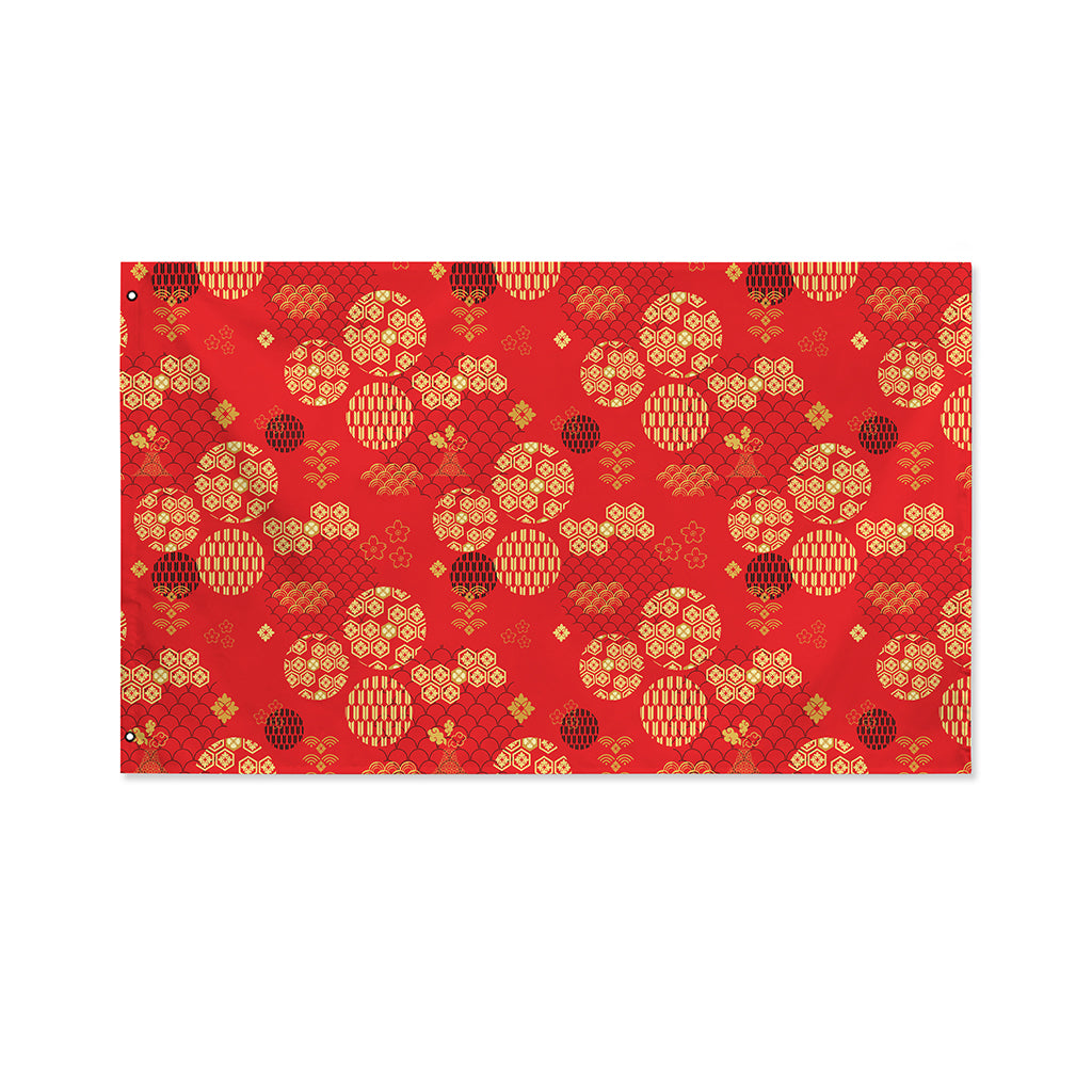 Red Japanese Pattern Print Polyester Flag