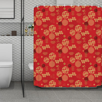 Red Japanese Pattern Print Polyester Shower Curtain
