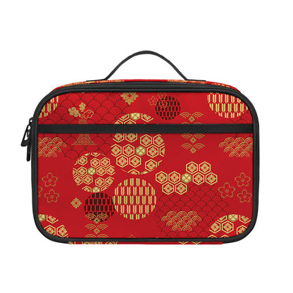 Red Japanese Pattern Print Portable Lunch Bag