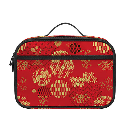 Red Japanese Pattern Print Portable Lunch Bag