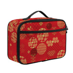 Red Japanese Pattern Print Portable Lunch Bag