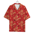 Red Japanese Pattern Print Rayon Hawaiian Shirt