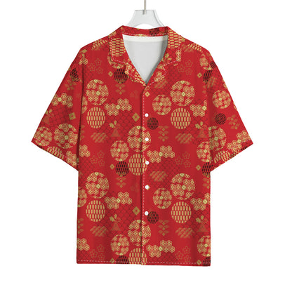 Red Japanese Pattern Print Rayon Hawaiian Shirt