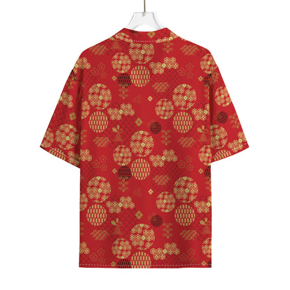 Red Japanese Pattern Print Rayon Hawaiian Shirt