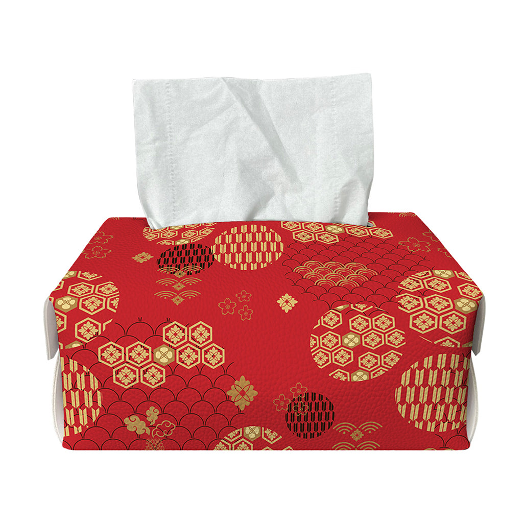 Red Japanese Pattern Print Rectangle Tissue Box Cover