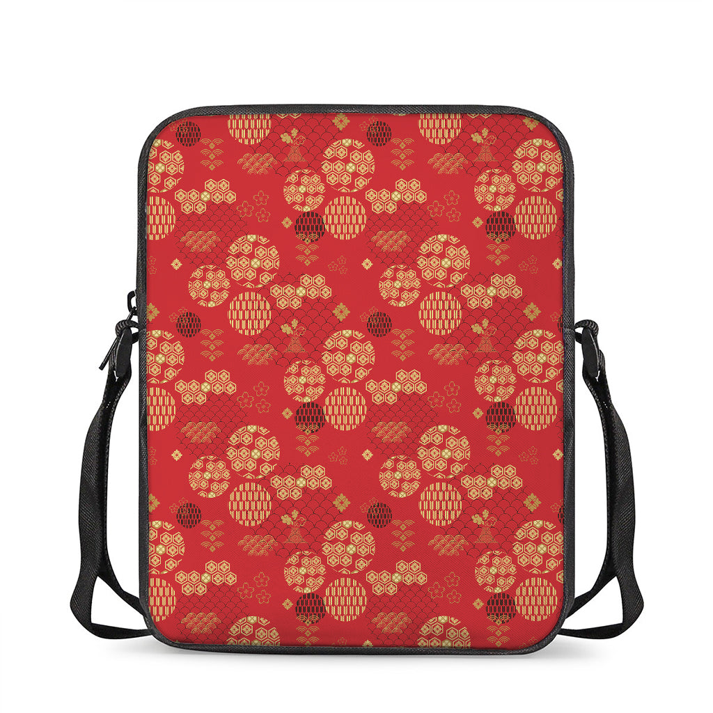Red Japanese Pattern Print Rectangular Crossbody Bag