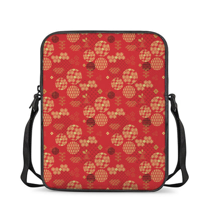 Red Japanese Pattern Print Rectangular Crossbody Bag