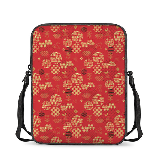 Red Japanese Pattern Print Rectangular Crossbody Bag