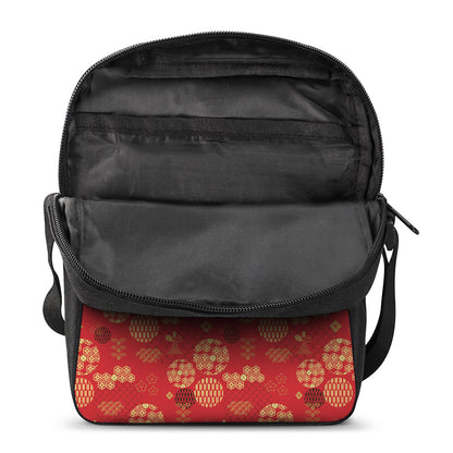 Red Japanese Pattern Print Rectangular Crossbody Bag