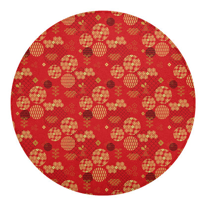 Red Japanese Pattern Print Round Blanket