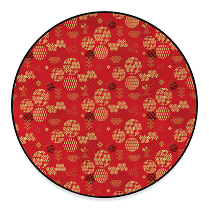 Red Japanese Pattern Print Round Floor Mat