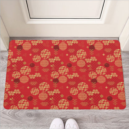 Red Japanese Pattern Print Rubber Doormat