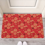 Red Japanese Pattern Print Rubber Doormat