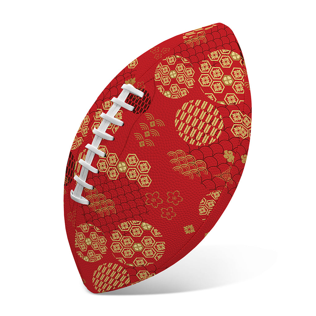 Red Japanese Pattern Print Rugby Ball