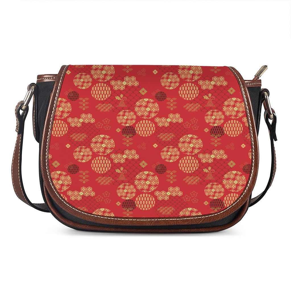 Red Japanese Pattern Print Saddle Bag