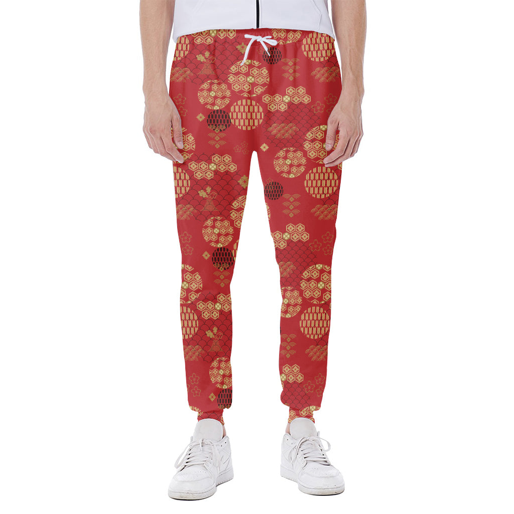 Red Japanese Pattern Print Scuba Joggers