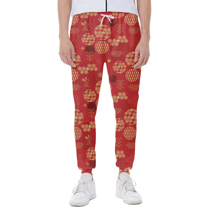Red Japanese Pattern Print Scuba Joggers
