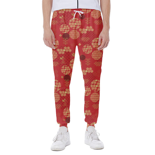 Red Japanese Pattern Print Scuba Joggers