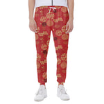 Red Japanese Pattern Print Scuba Joggers